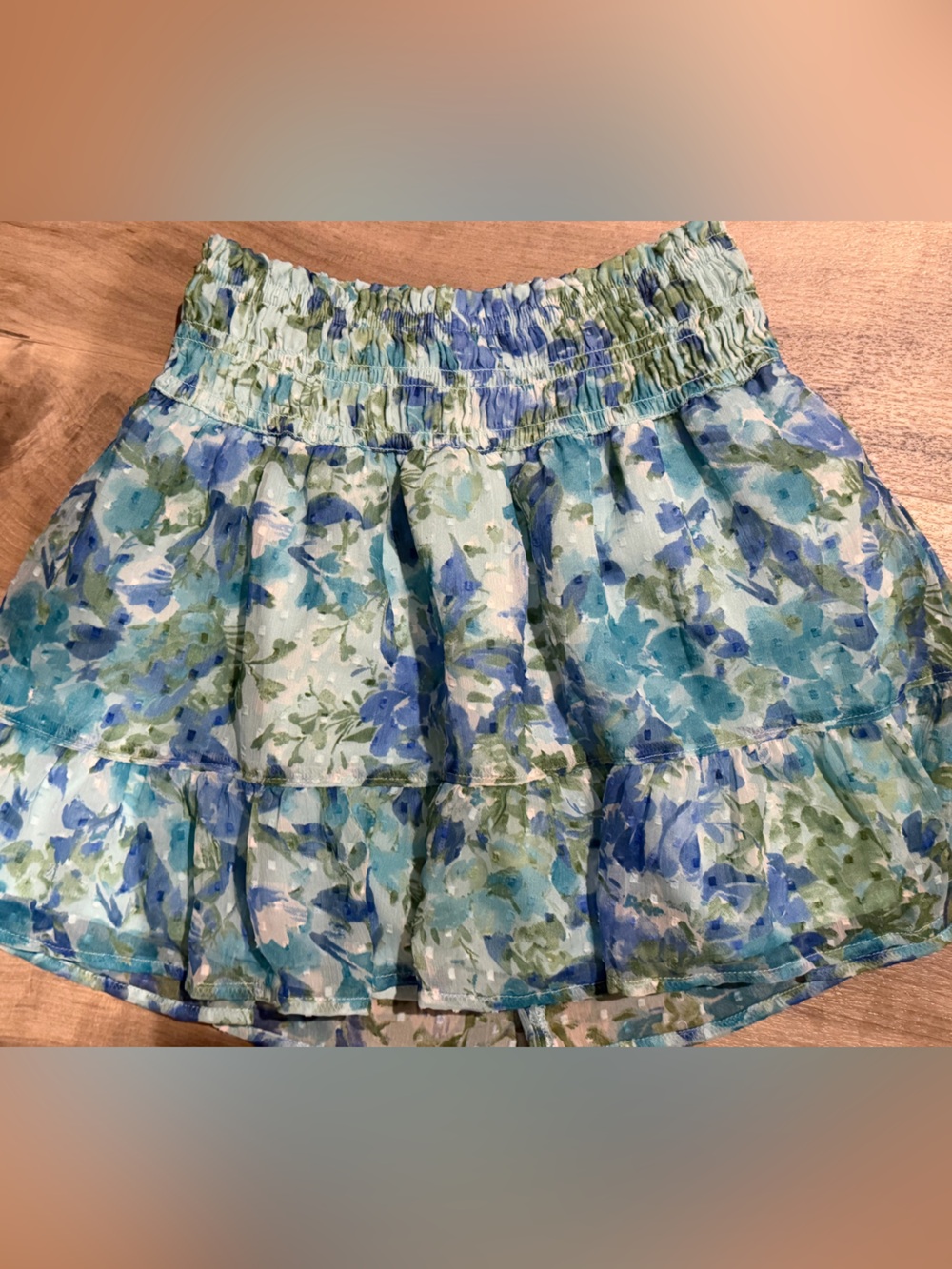 abercrombie kids Blue and Green Floral Smocked Waist Skirt girls size 9-10